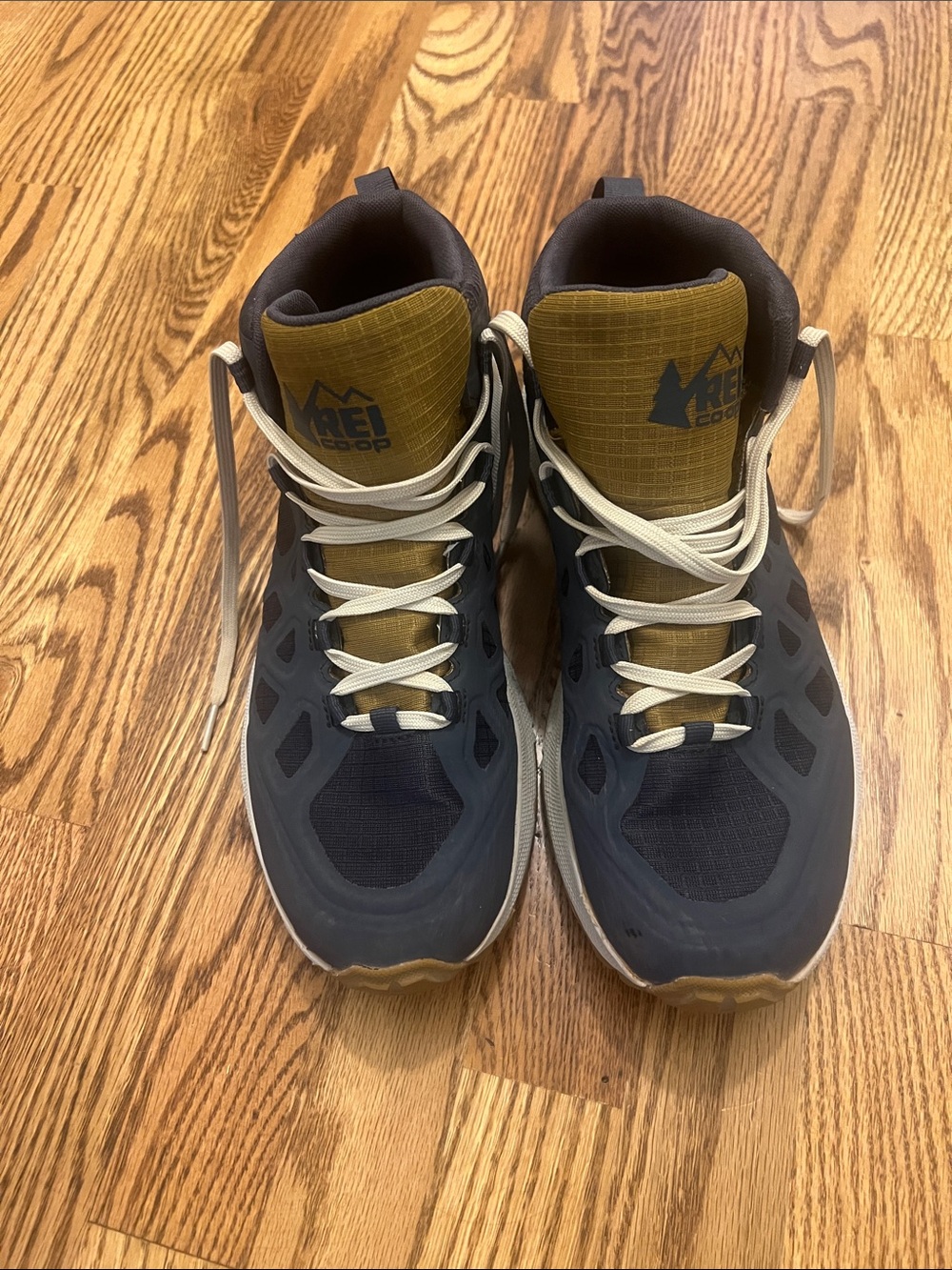 REI Co Op Flash TT Men's Navy and Mustard Trail Runners Hiking Boots